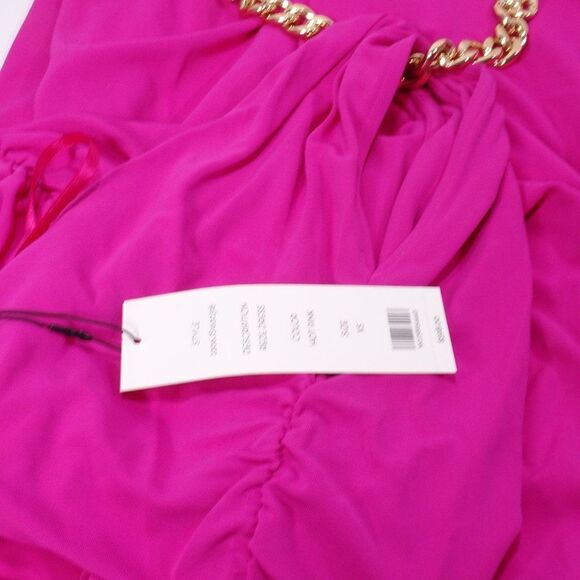 Veronica Beard Reze Hot Pink Ruched Gold Chain Halter Maxi Dress NWT 598 Sz L - Picture 7 of 14